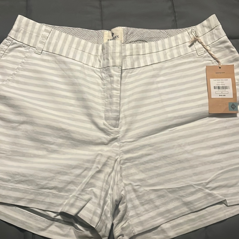Sperry shorts. White with grey stripe